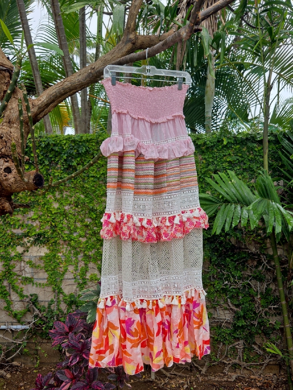 CHIO DI STEFANIA D Long Macrame Fringed Skirt With Mesh